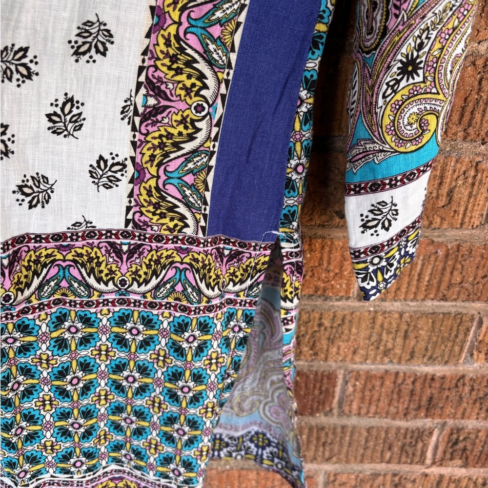 CHICO’S Blue Patchwork 100% Linen Duster Jacket K… - image 6